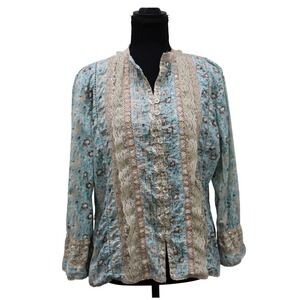 Ecologie Anthropologie Boho Blouse Womens Large Floral Lace Embroidered Sequin